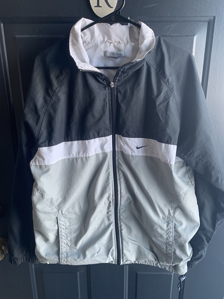 Vintage Y2k Nike Grey Tag Full Zip Spellout Windbreaker Jacket Size Medium