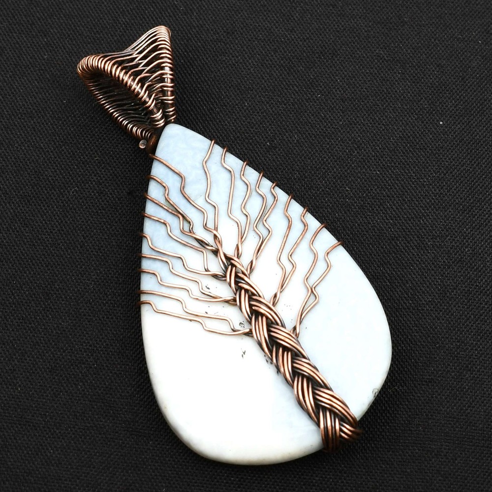 Tree Of Life Dendrite Opal Gemstone Copper Wire Pendant Jewelry 2.4