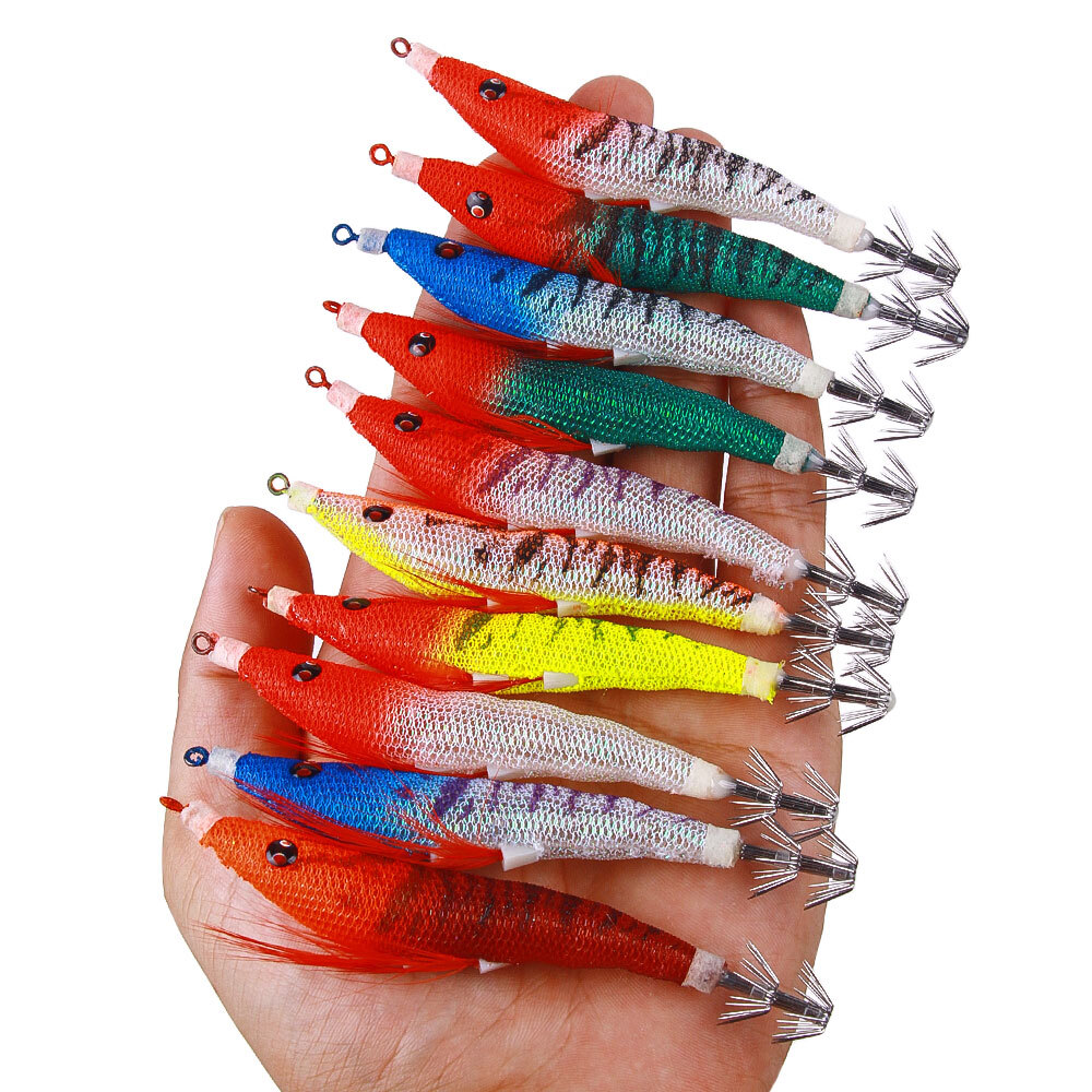 10PCS Glow Shrimp Lure Octopus Squid Jig Saltwater Fishing Bait Tackle