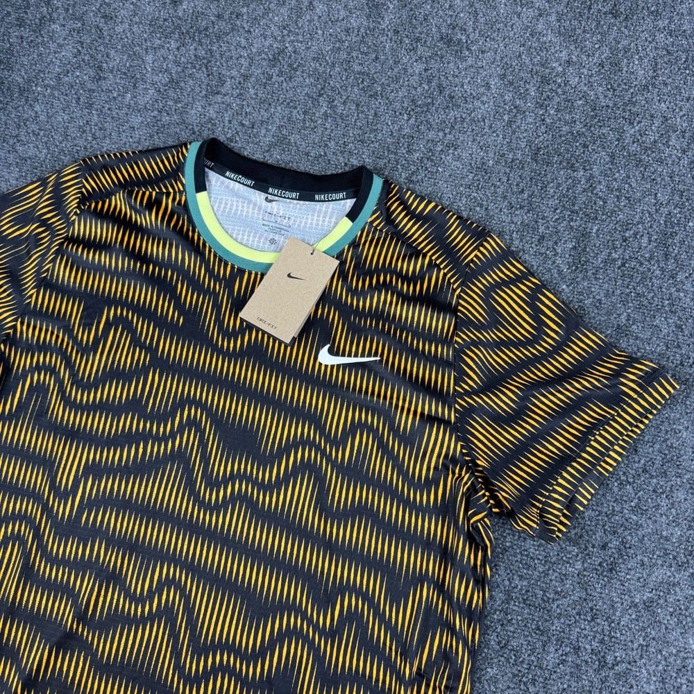 Nike Court Advantage Tennis Pickleball Shirt Mens Size L Black Orange FD5322-010