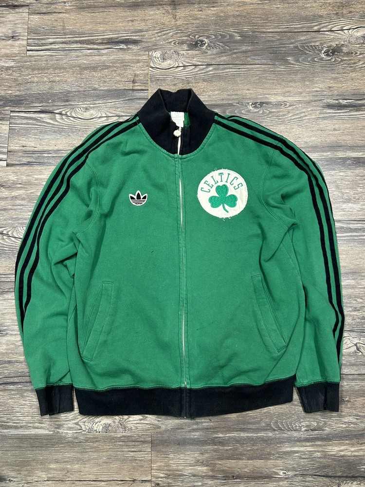 ADIDAS Boston Celtics Full Zip Up Sweatshirt NBA Sweater Jacket Mens L Patch
