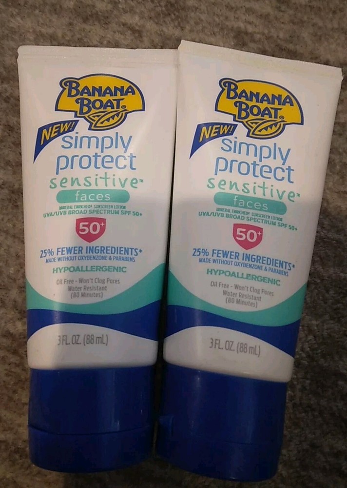 2 Pack  Banana Boat Sensitive Face Sunscreen SPF 50+, 3oz ea.