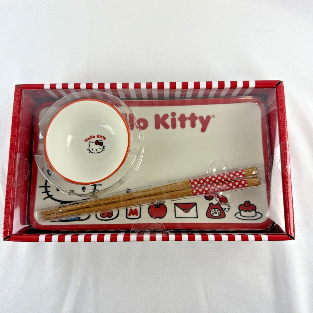 Juego de platos de sushi de cerámica Hello Kitty - Juego de 3 piezas blanco para gatitos y artículos para el hogar