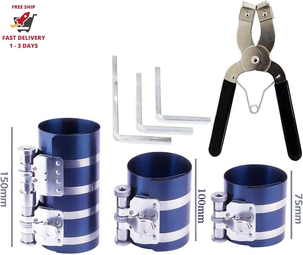 Piston ring compressor tool kit for engine rebuilds