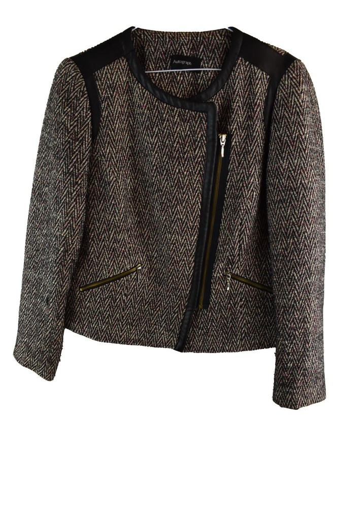 M&S AUTOGRAPH Black Mix Biker Jacket size Uk 14 Womens Cotton Casual Outdoors