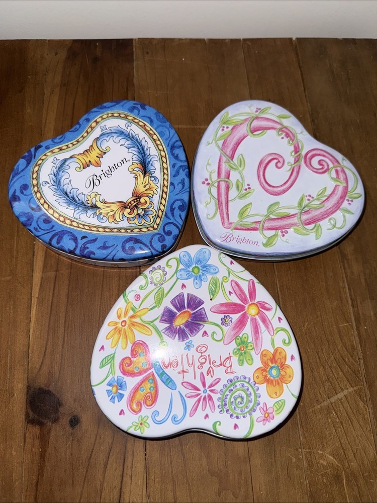 Set Of 3 Brighton Heart Tin Boxes