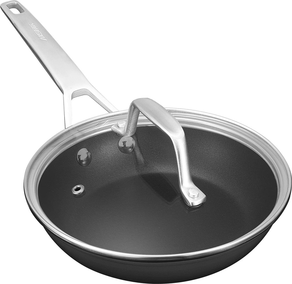 8 inch Small Frying Pan with Lid, Burnt also Non stick Omelette pan, PFOA Fre...