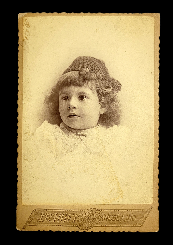 VINTAGE OLD ANTIQUE CABINET CARD PHOTO PICTURE LITTLE GIRL KID CHILD HAT INDIANA