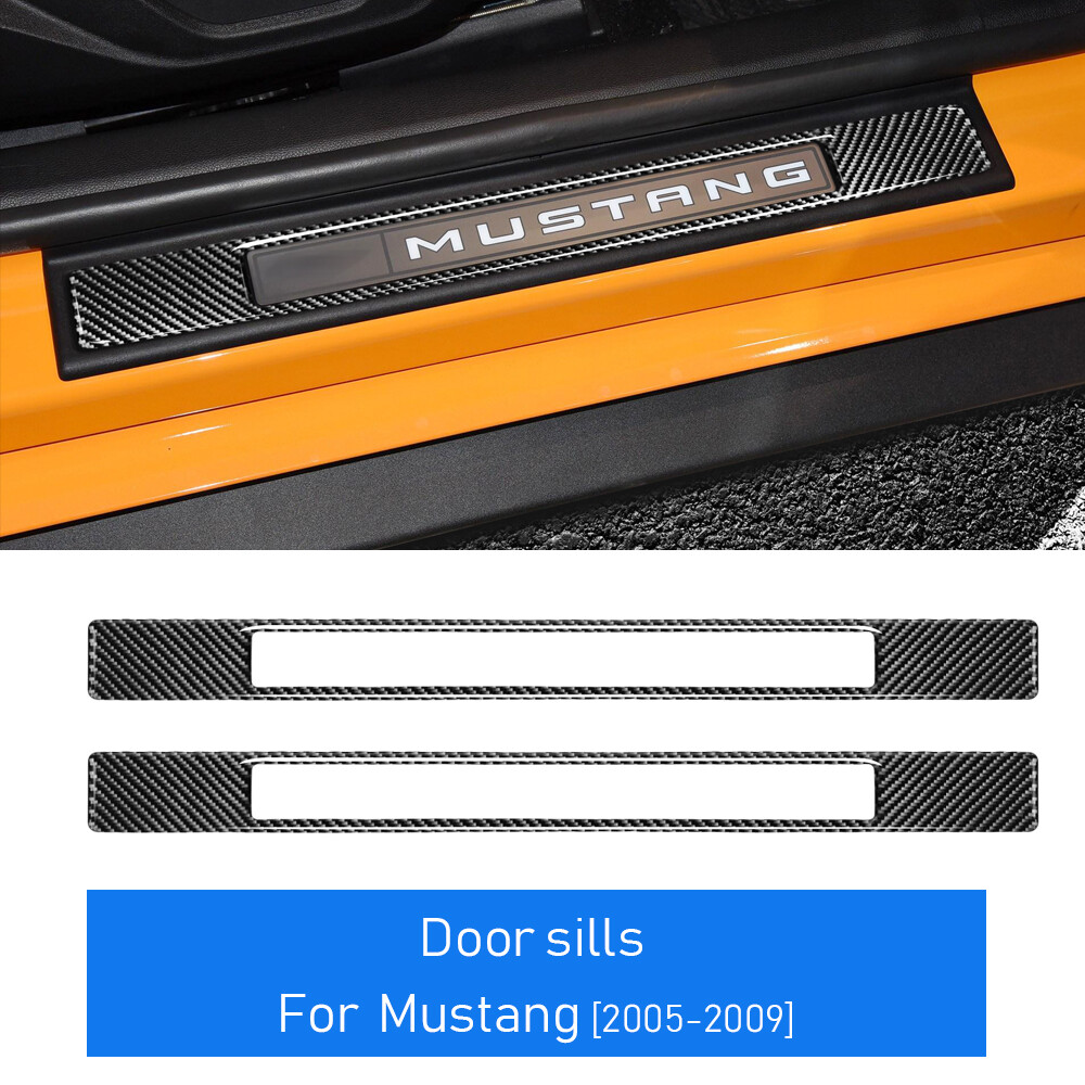 Black Carbon Fiber Door Sills Panel Cover Sticker For Ford Mustang 2005-2009