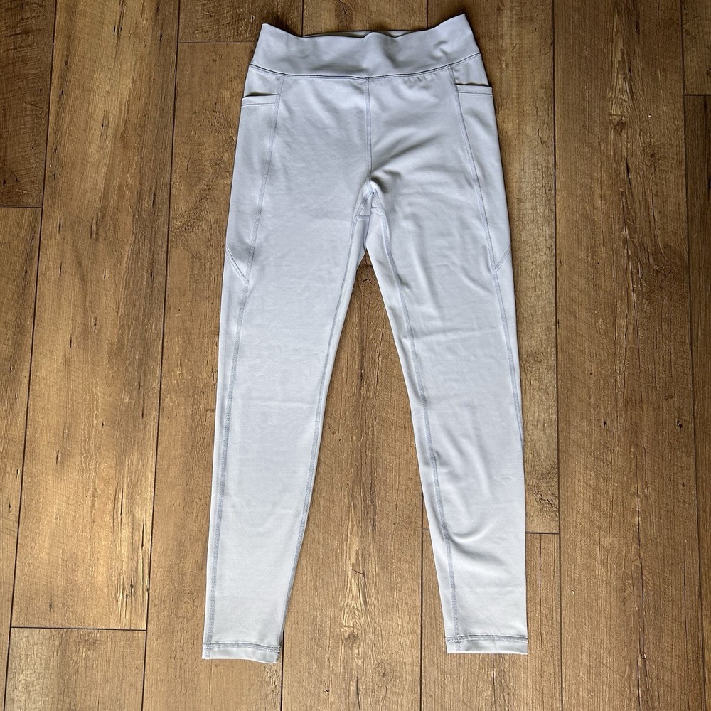 Light Blue Athletic Leggings M Solid Polyester Spandex Pockets