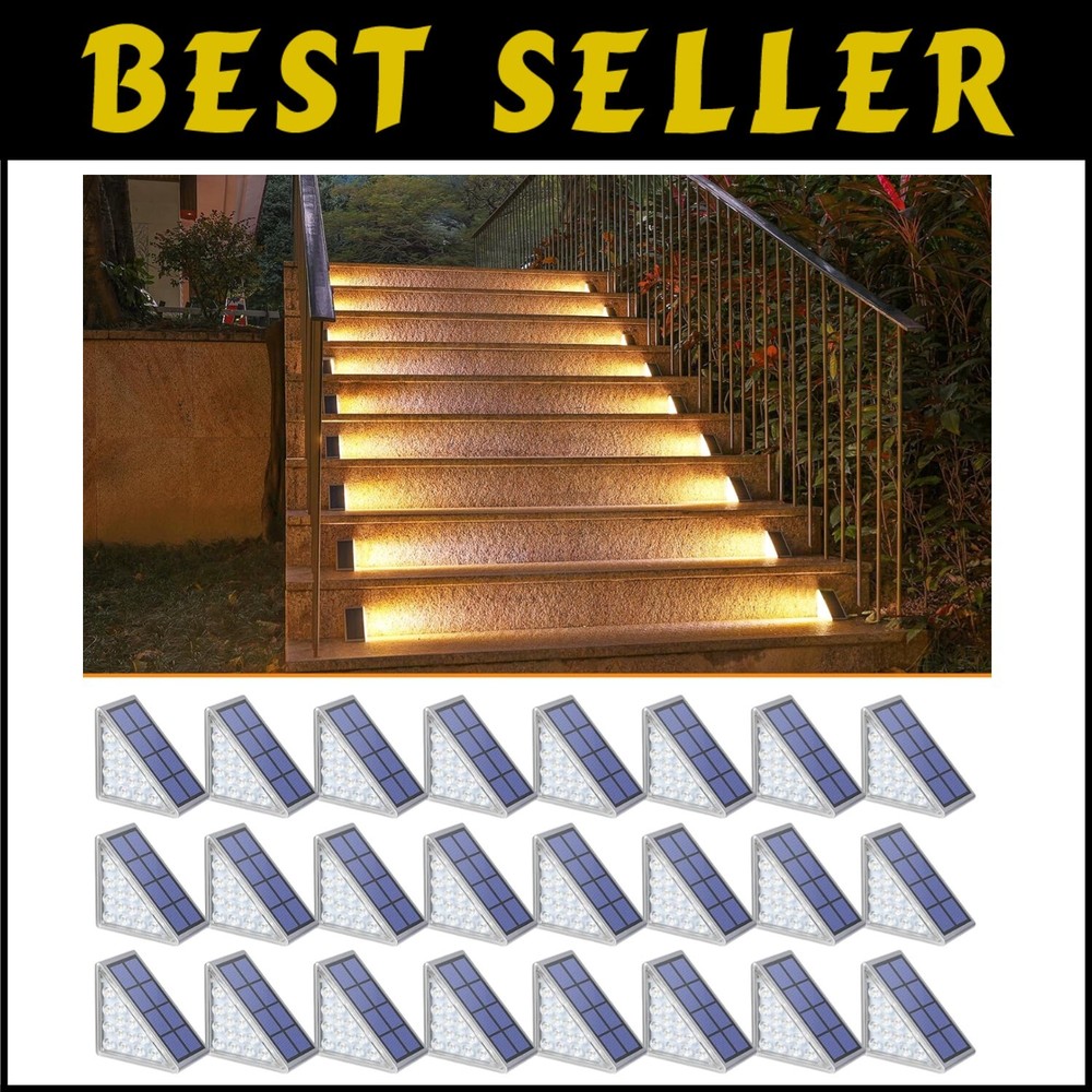 24 Pack Solar Step Lights Auto On/Off for Patios Walkways Garden