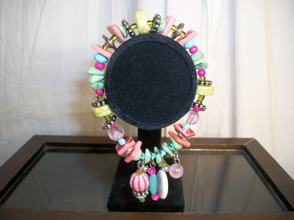 Bracelet Mixed Media, Resin & Metal Charms, Colorful