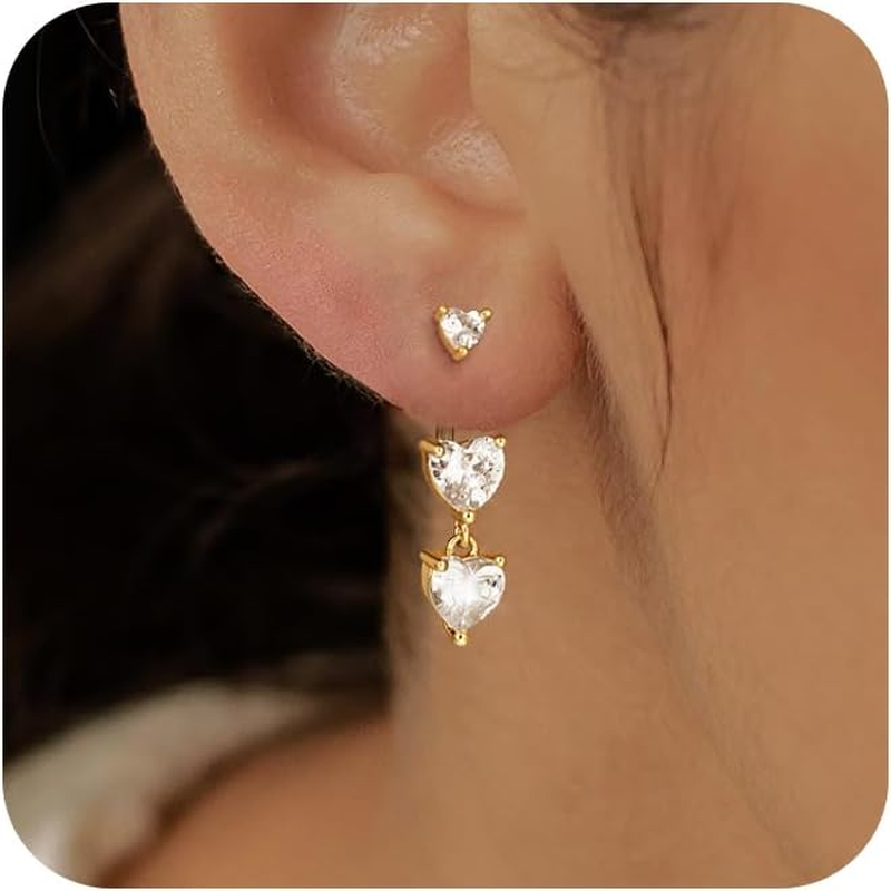Gold Earrings for Women Trendy 14K Ear Jacket Post Hanging Back Studs Adjustable