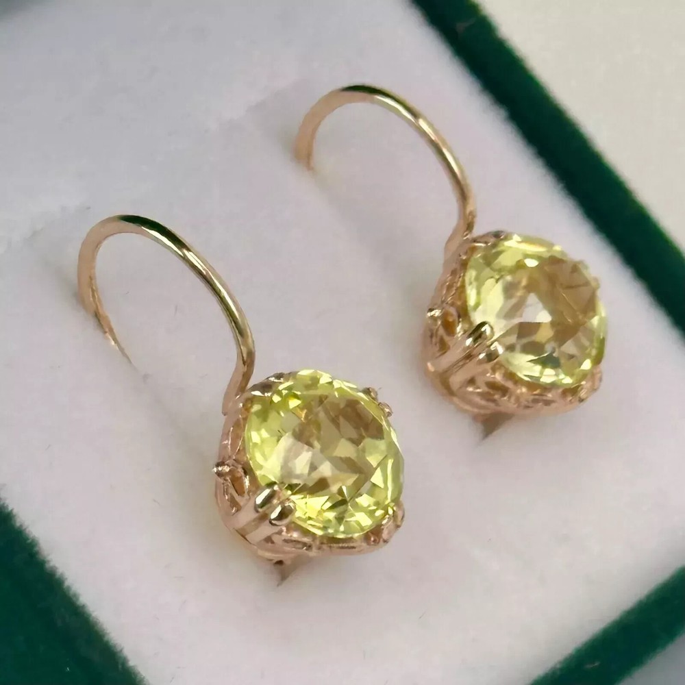 2Ct Lab-Created Citrine Round Dangle Earrings in 14K Rose Gold