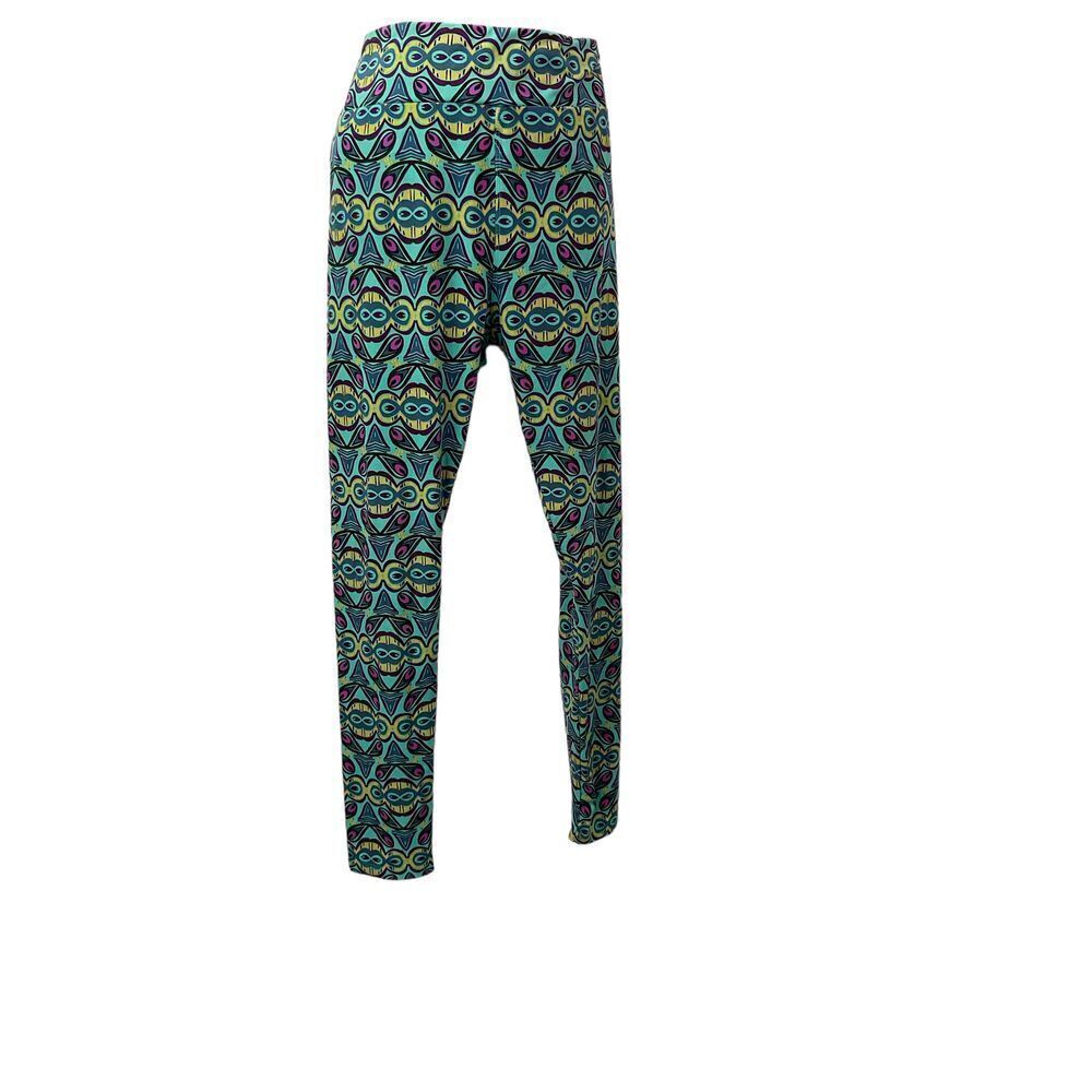 LulaRoe Geometric Green Blue Leggings for Tall Curvy Women One Size