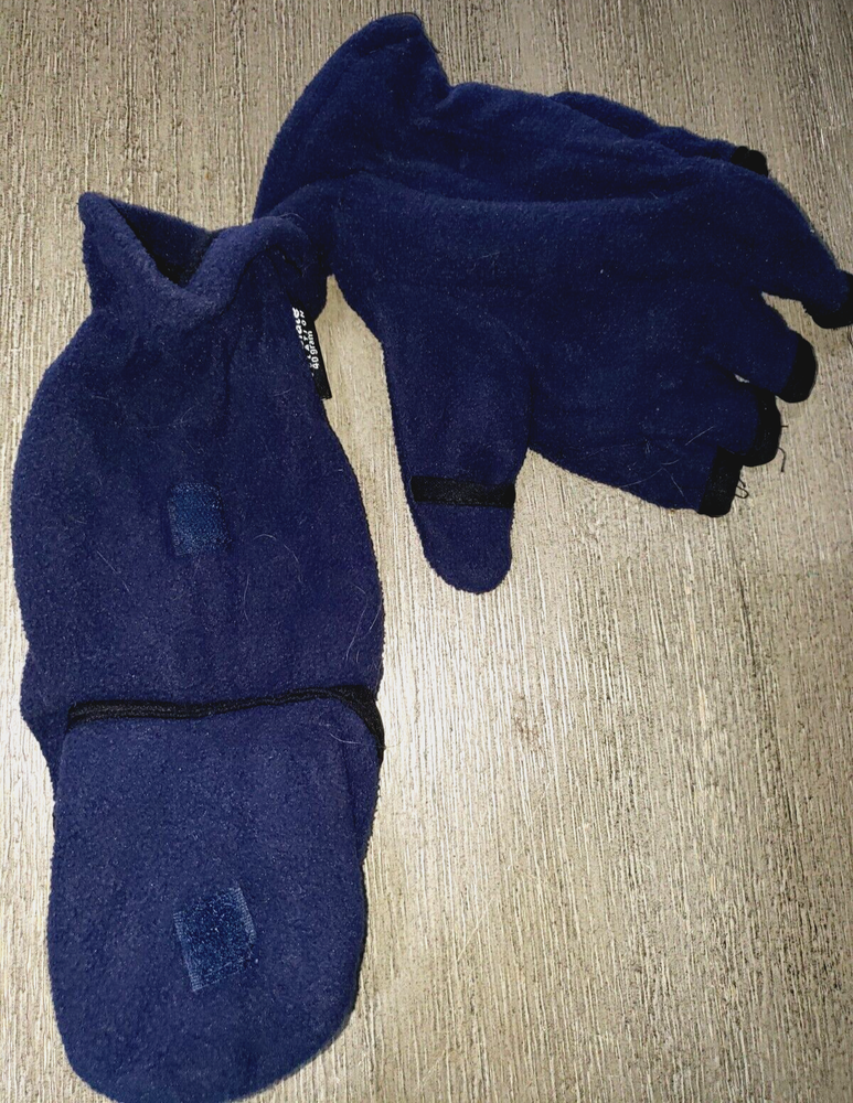 mens or womens SOLID DARK BLUE FLEECE FOLD BACK GLOVES one size CLEAN WARM!