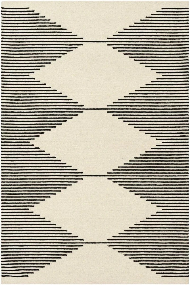 Ivory Black Hand Tufted Area Rug 8x10 Modern Tribal Lines Geometric Soft Carpet