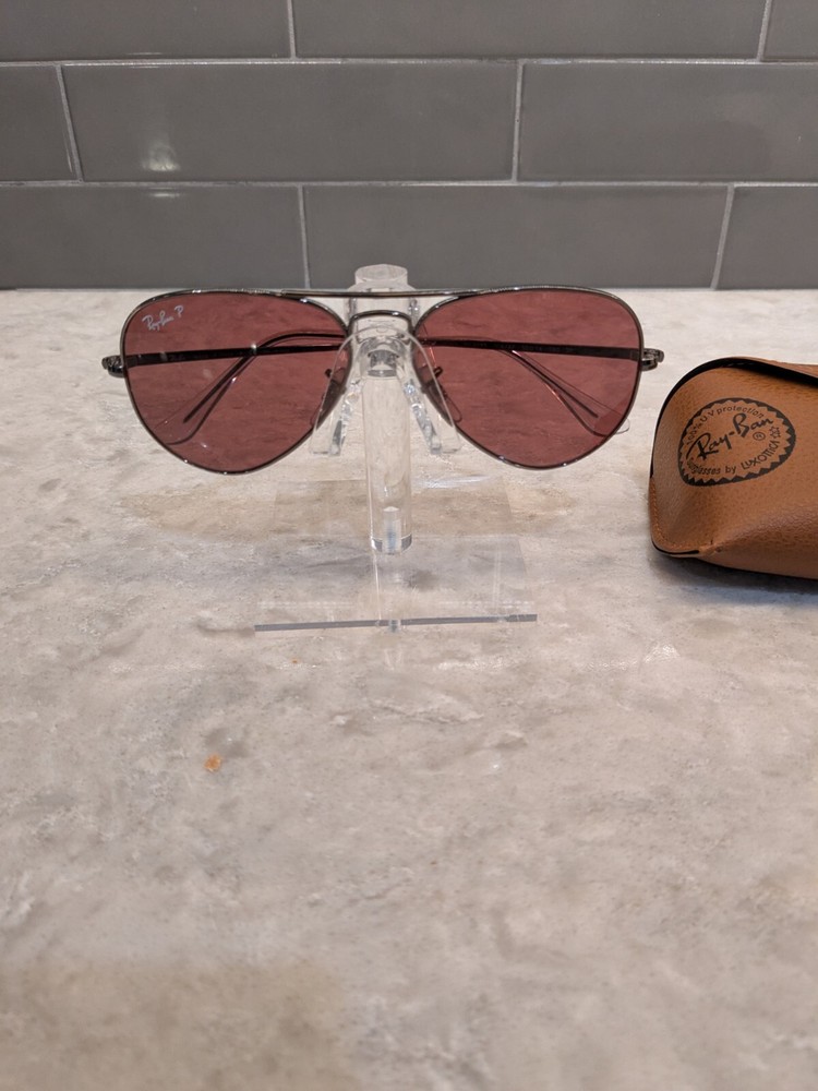 New Ray-Ban RB3689 Aviator 004/AF Gunmetal with Pink Polarized lenses with case
