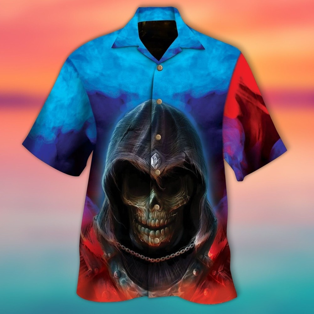 Skull Hawaiian Shirts Men Women Red Blue Smoke Skull All Over Printed 3D Hawaiia