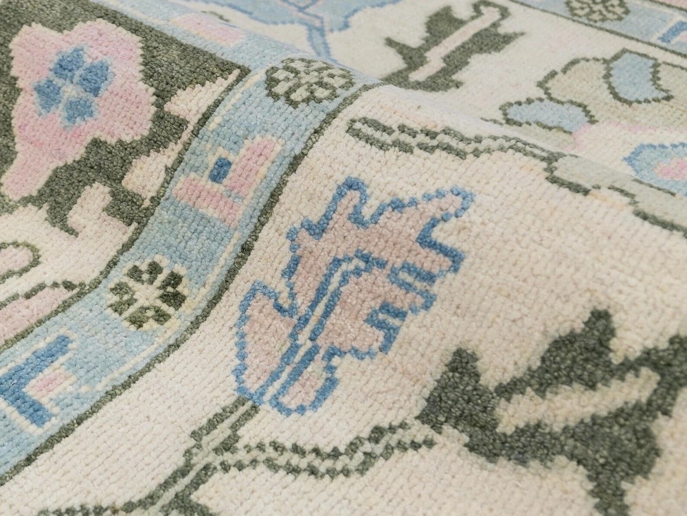 Hand Knotted Pink Turkish Oushak Wool Rug - Living Room Area Carpet in 5x7 & 10x13 Sizes