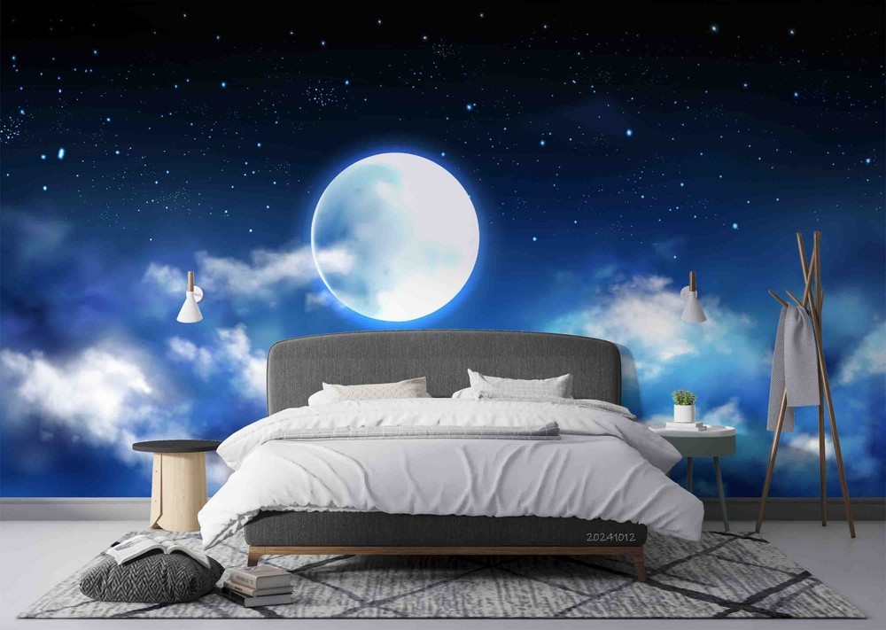 3D Moon Starry Sky Clouds Night Scene Wall Murals Wallpaper Murals Wall Sticker