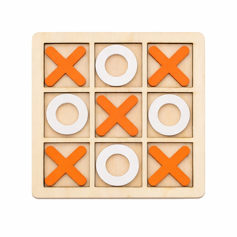 Montessori Wooden Tic Tac Toe Game XO Puzzle Educational Toy for Kids Orange