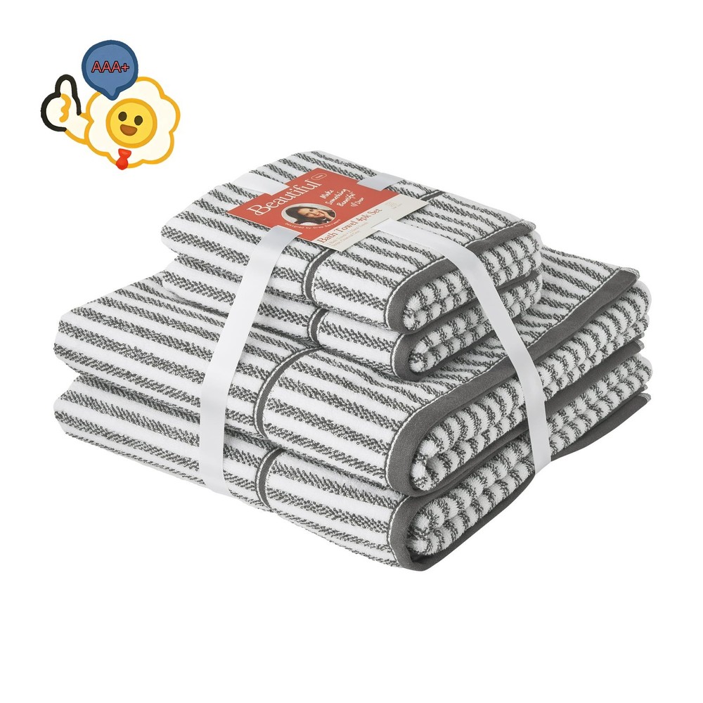 4-Pack Green Sage Towel Set with 2 Bath & 2 Hand Towels by Drew Barrymore