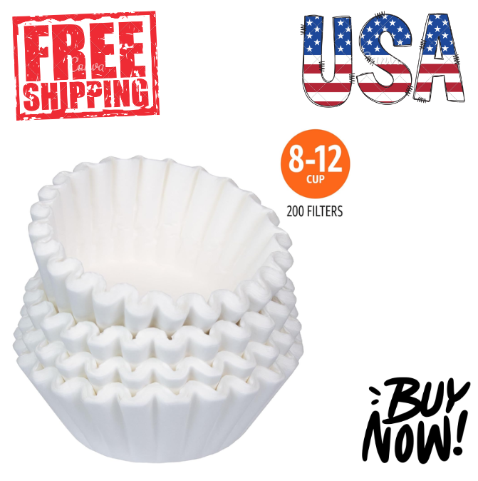 200 Count, White Paper Filters 8-12 Cup Basket Coffee Makers Brewers Filter Cups