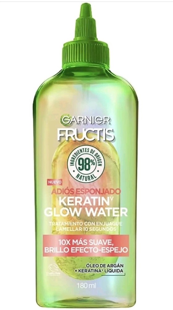 GARNIER FRUCTIS KERATIN GLOW WATER/ADIOS ESPONJADO/180ML/ANTI FRIZZ/6OZ