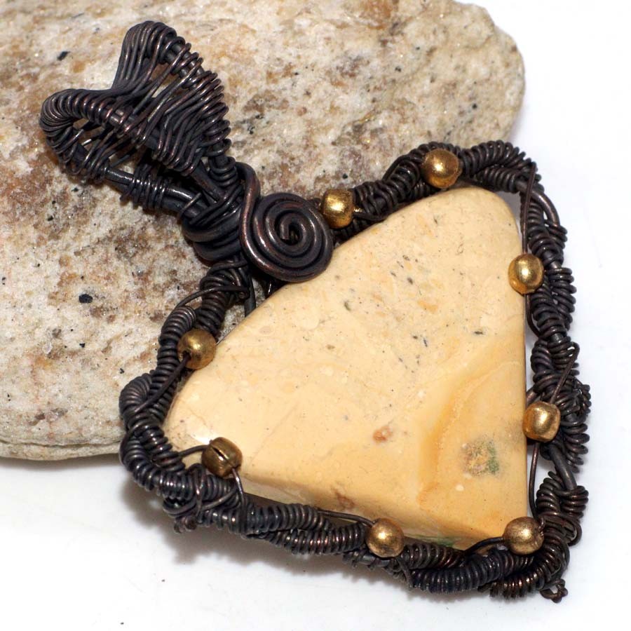 Maligano Jasper Oxidized Wire-Wrapped Pendant 2.3