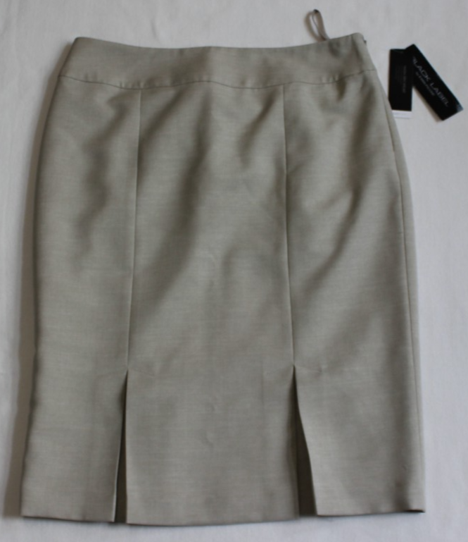 NWT Black Label by Evan-Picone Women's Pencil Skirt Size 8 Beige Side Zip Pleats