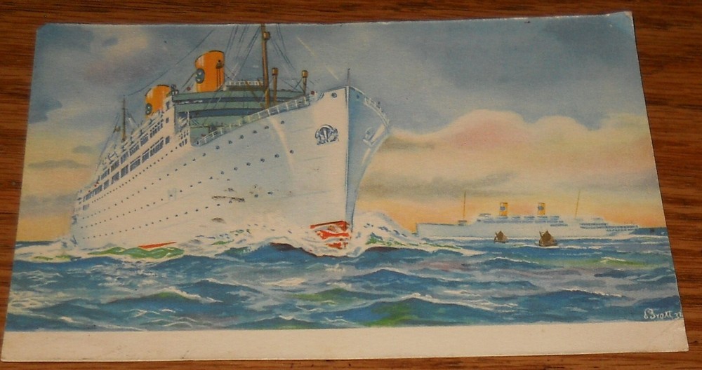 Vintage Postcard Cruise Ship Swedish American Liners Kungsholm Gripsholm T3