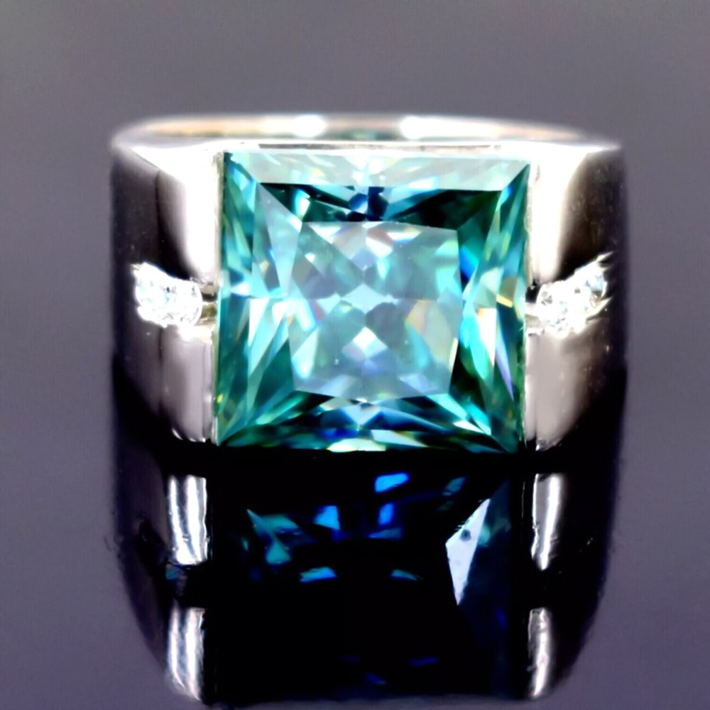 15.80 Ct Princess Cut Blue Diamond Ring for Men in 925 Silver Statement