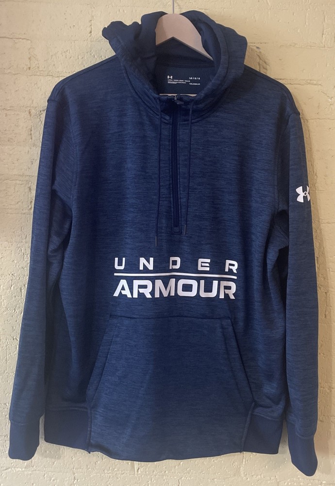 Under Armour Mens Cold Gear Blue Hoodie Sweatshirt Quarter Zip Size Large