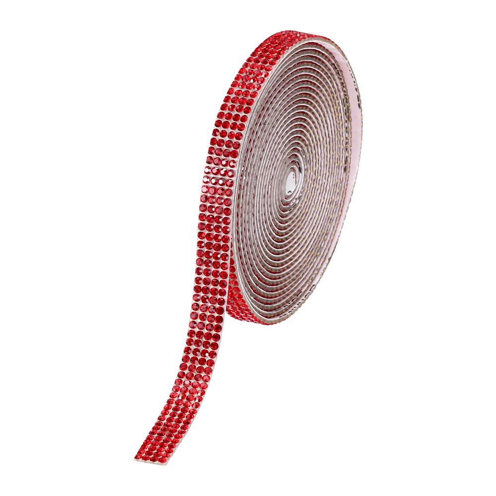 0.35 Inch Self Adhesive Rhinestone Strips 3 Yard for Crafts,Red