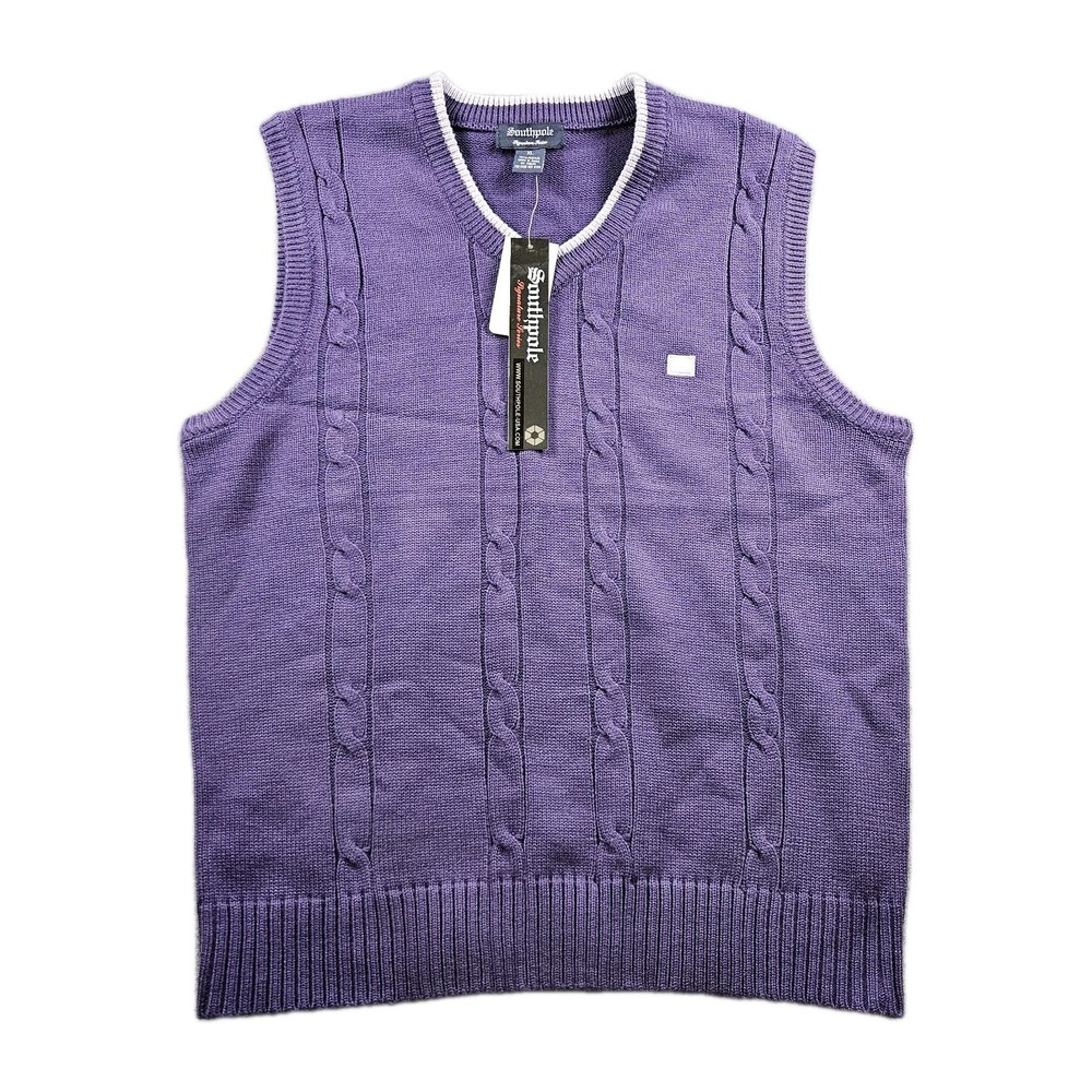 Southpole Sweater Vest Mens XL Y2K Signature Series Purple Cable Knit Golf NWT