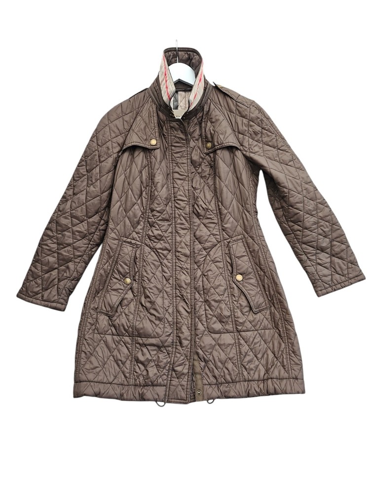 Women’s Burberry Brit Medium Brown Diamond Quilted Fitted Jacket Coat Nova Check