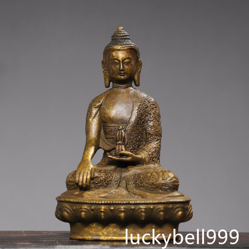 7.5-inch Antique Tibetan Bronze Gilt Tathagata Buddha Temple Statue
