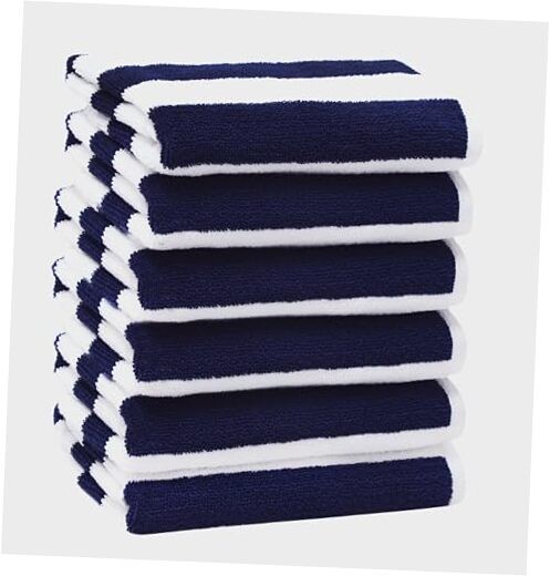 6-Pack Navy & White Cabana Stripe 100% Cotton Hand Towels