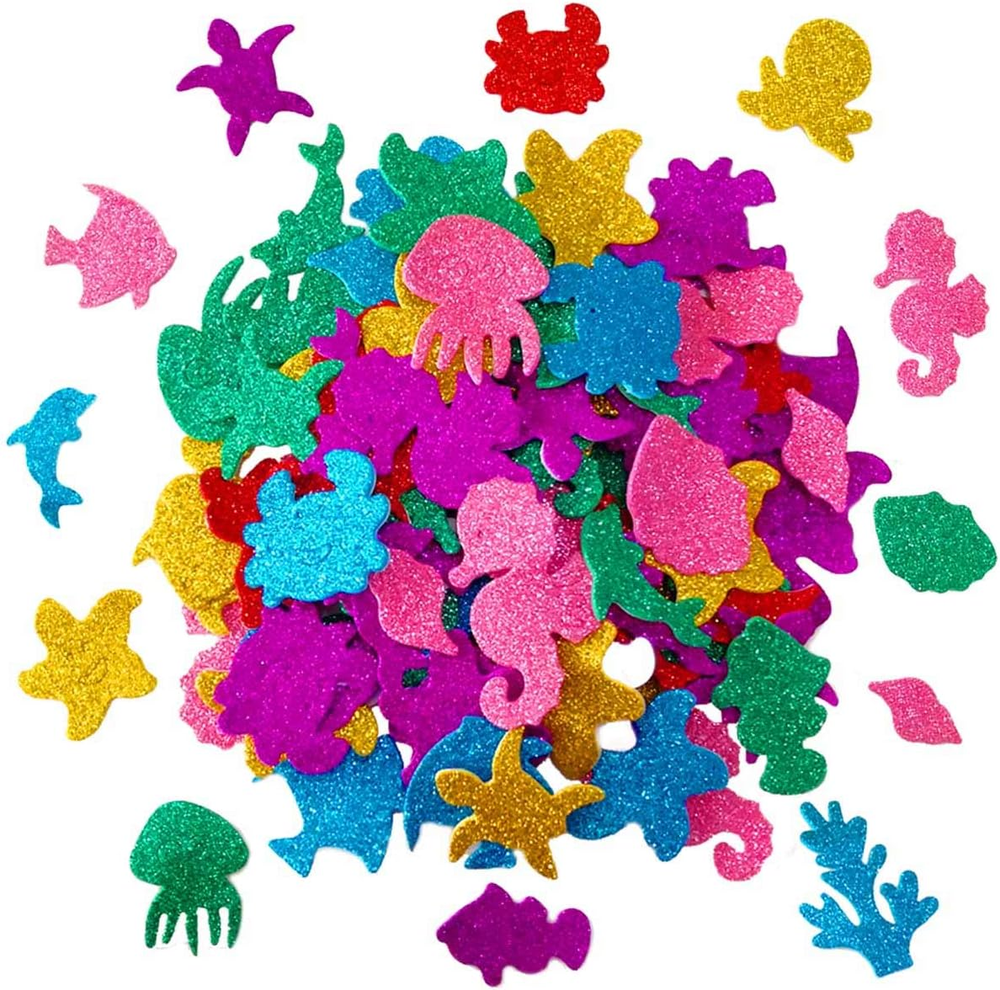 Glitter Colorful Sea Animals Shapes Foam Stickers Self Adhesive Kid'S Arts Craft