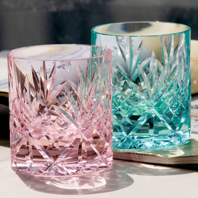 Set of 2 Boxed EDO Glass Japanese Rock Whiskey Crystal Glasses For Birthday Gift