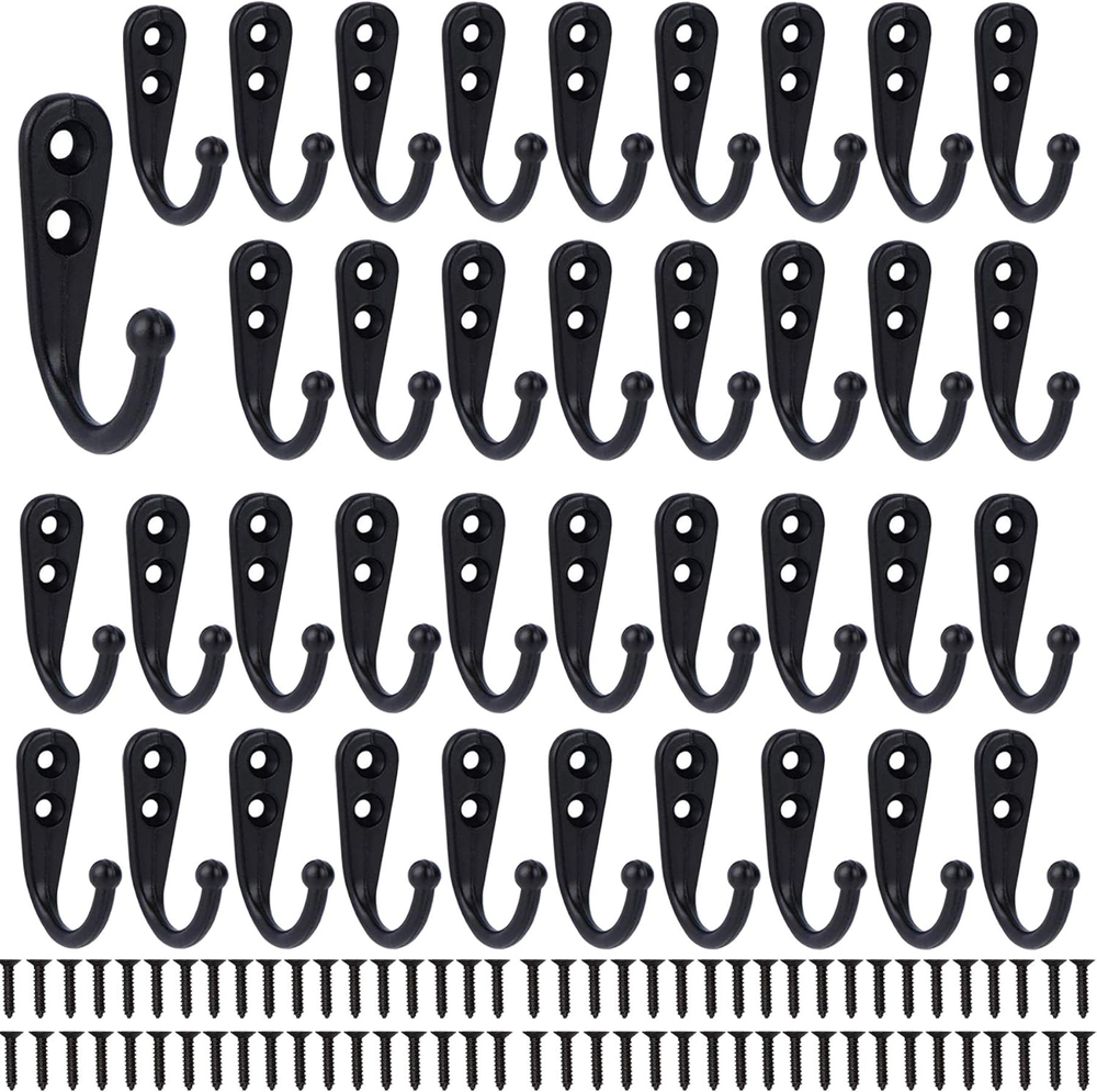38-Pack Black Farmhouse Coat Hooks with Metal Screws, Rustic Decorative Wall Hangers