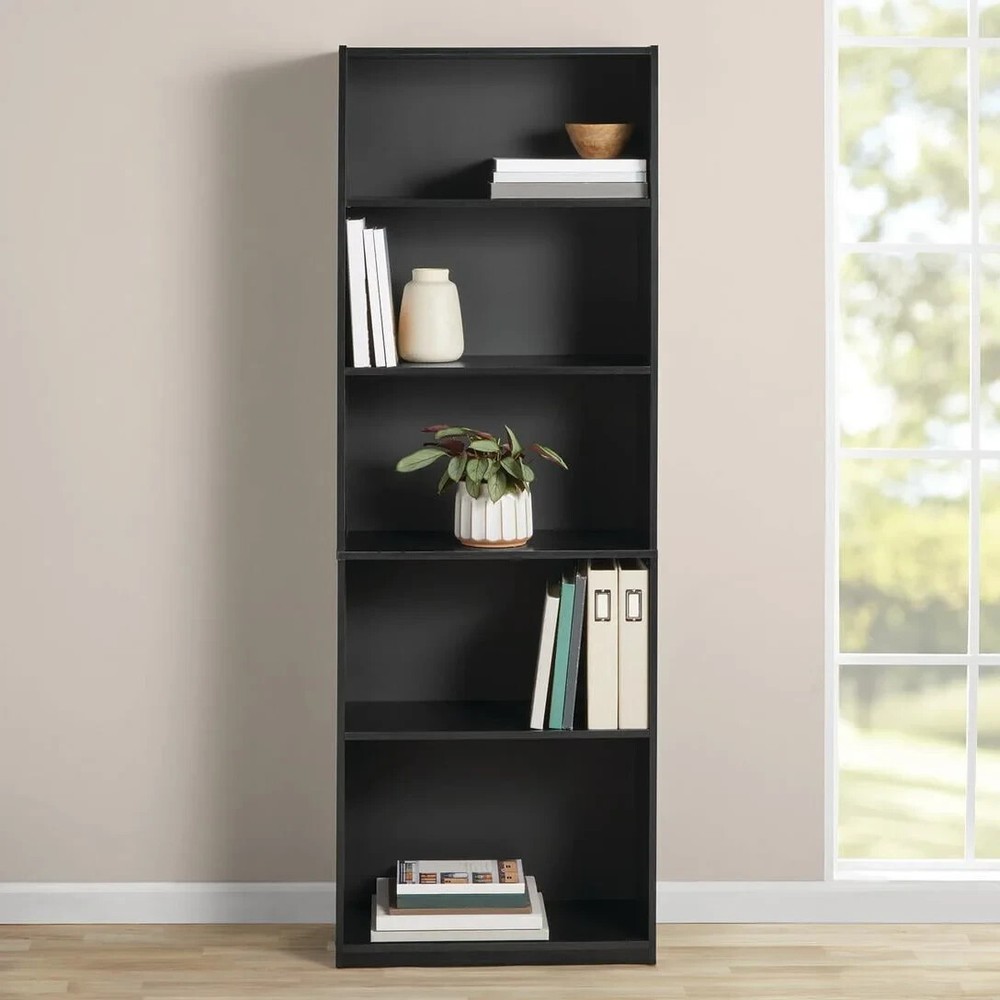 Mainstays 5-Shelf Bookcase with Adjustable Shelves, True Black Oak