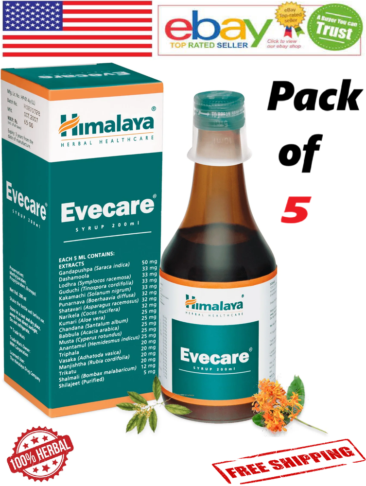 5x Himalaya Evecare Syrup For Women Wellness 100% Natural 200ml Each (FREE SHIP)