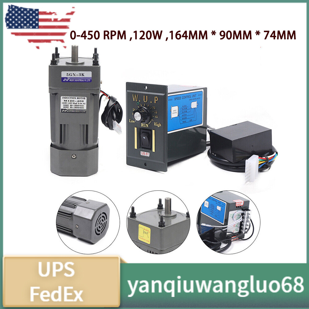 Gear Reducer Motor+Variable Speed Controller 1:3(3K) 450RPM Adjustable 110V 120W