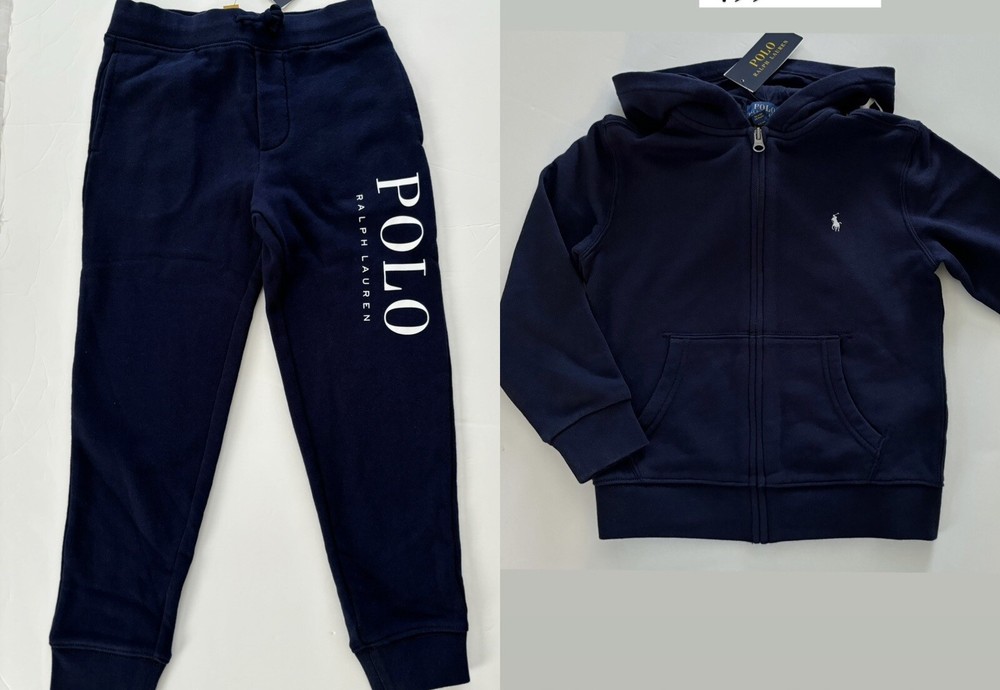 NWT, Boys POLO RALPH LAUREN Set of 2. Navy Spa Terry Hoodie + Pants. Size 5