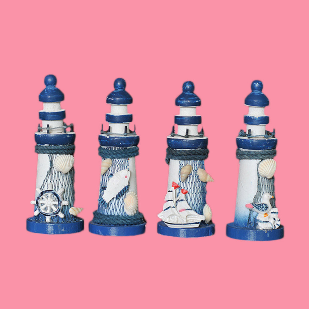 Beach Lighthouse Table Collectible Figurine Hand Painted Wooden Lighthouse