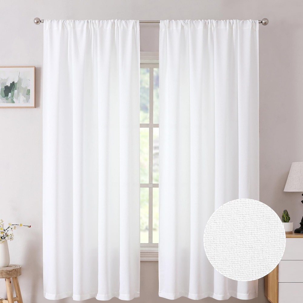 Short Linen Curtain Bedroom Rod Pocket Semi Sheer Curtains Burlap Light Filte...