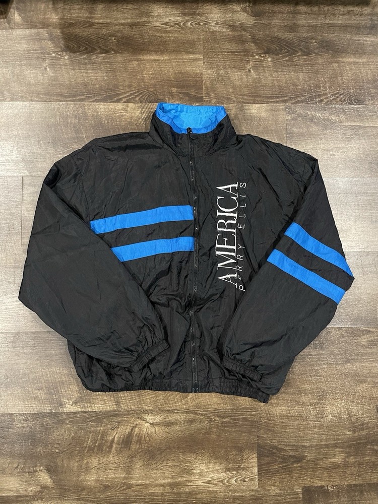 Vintage Perry Ellis America Windbreaker Jacket Full Zip Black/Blue XL