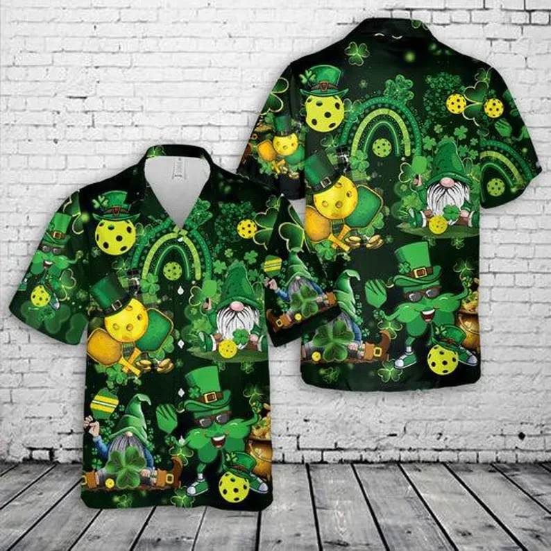 St Patricks Day Pickleball Aloha Shirt Men's Funny Hawaiian Summer